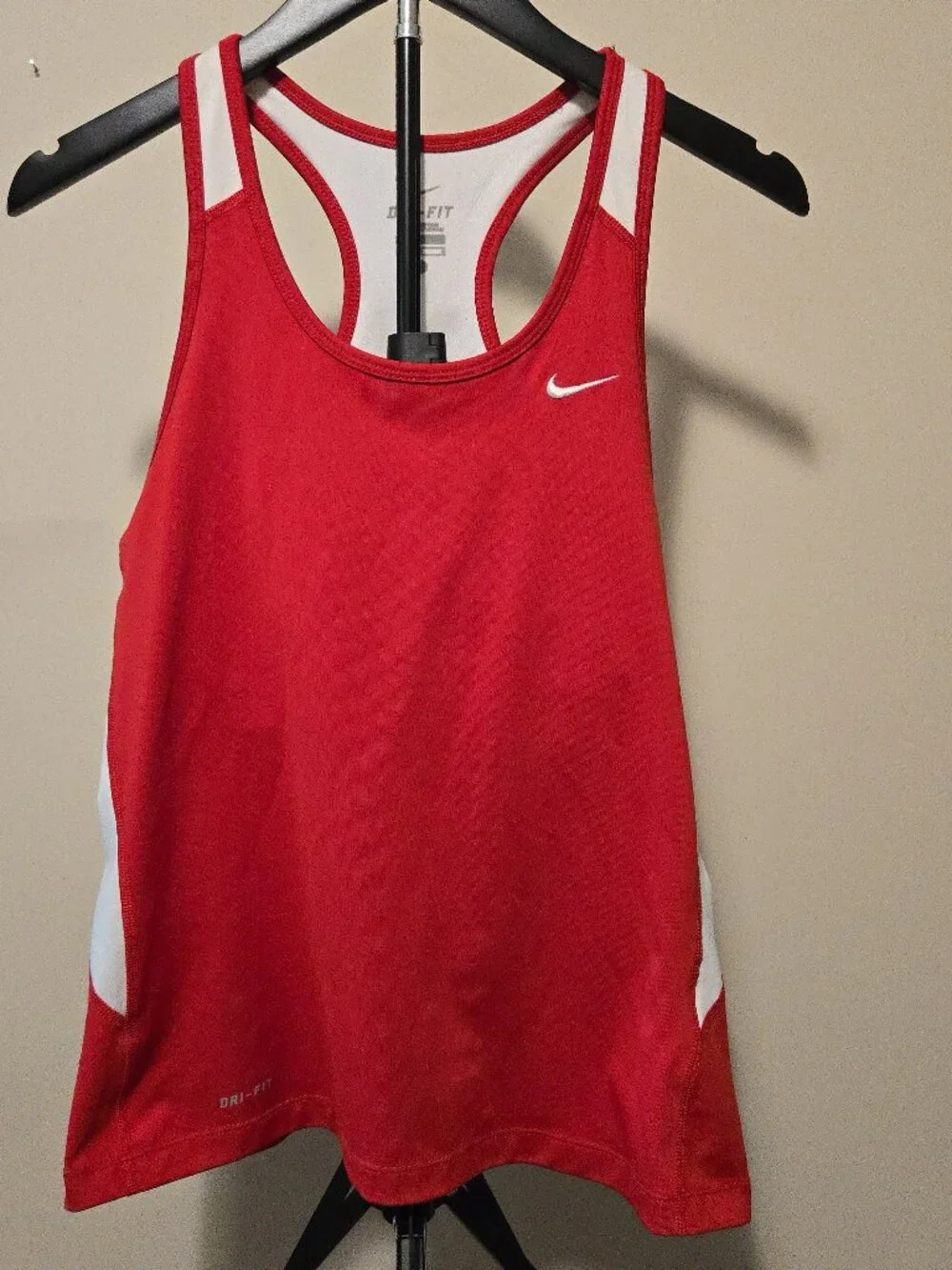 Nike Dri-FIT Racerback Workout Tank Top Built-In Bra Red White Large